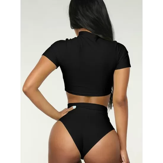 Plain Short Sleeve Tankini Swimsuit Plain Short Sleeve Tankini Swimsuit