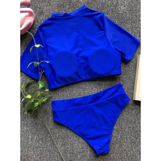Plain Short Sleeve Tankini Swimsuit Plain Short Sleeve Tankini Swimsuit