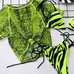 Snakeskin Print Lace-Up Tankini Swimsuit