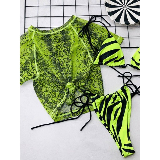 Snakeskin Print Lace-Up Tankini Swimsuit Snakeskin Print Lace-Up Tankini Swimsuit