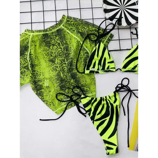 Snakeskin Print Lace-Up Tankini Swimsuit Snakeskin Print Lace-Up Tankini Swimsuit