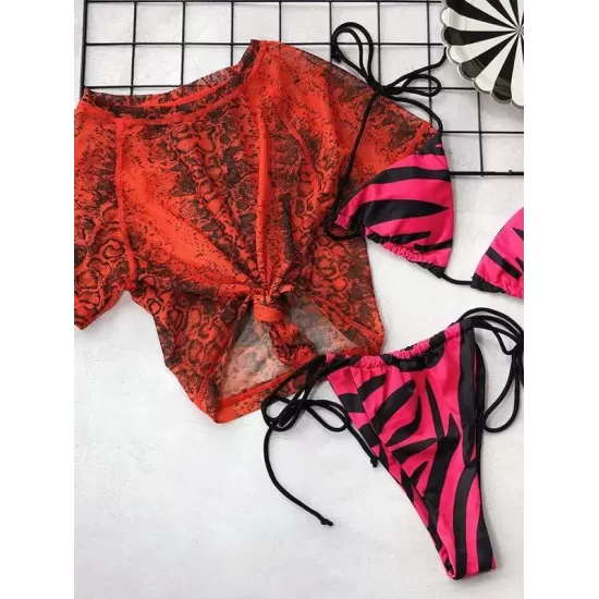Snakeskin Print Lace-Up Tankini Swimsuit Snakeskin Print Lace-Up Tankini Swimsuit