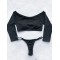 Off-The-Shoulder Ribbed Plain Tankini Swimsuit