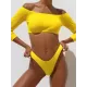 Off-The-Shoulder Ribbed Plain Tankini Swimsuit Off-The-Shoulder Ribbed Plain Tankini Swimsuit