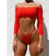 Off-The-Shoulder Ribbed Plain Tankini Swimsuit Off-The-Shoulder Ribbed Plain Tankini Swimsuit