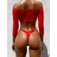Off-The-Shoulder Ribbed Plain Tankini Swimsuit Off-The-Shoulder Ribbed Plain Tankini Swimsuit