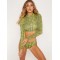Sexy U Collar Zipper Snake Pattern Long Sleeves Bikini Swimsuit