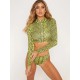 Sexy U Collar Zipper Snake Pattern Long Sleeves Bikini Swimsuit Sexy U Collar Zipper Snake Pattern Long Sleeves Bikini Swimsuit