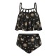 Fashion Hollow Spaghetti-Neck Printing High Waist Tankini Swimsuit Fashion Hollow Spaghetti-Neck Printing High Waist Tankini Swimsuit