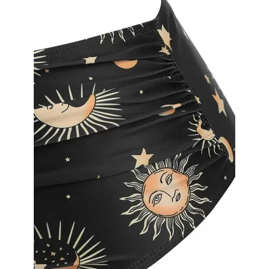 Fashion Hollow Spaghetti-Neck Printing High Waist Tankini Swimsuit Fashion Hollow Spaghetti-Neck Printing High Waist Tankini Swimsuit