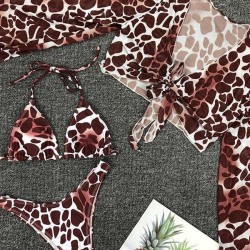 Sexy Strapless &Sun Shirt Leopard Print Three Piece Tankini Swimsuit