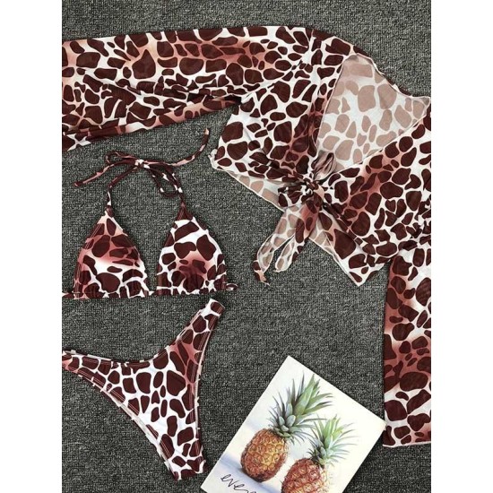Sexy Strapless &Sun Shirt Leopard Print Three Piece Tankini Swimsuit Sexy Strapless &Sun Shirt Leopard Print Three Piece Tankini Swimsuit