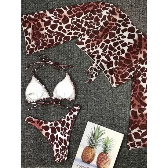 Sexy Strapless &Sun Shirt Leopard Print Three Piece Tankini Swimsuit Sexy Strapless &Sun Shirt Leopard Print Three Piece Tankini Swimsuit