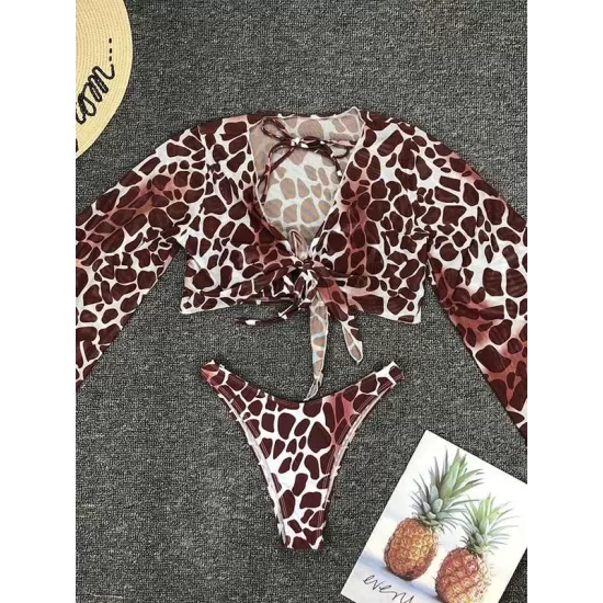 Sexy Strapless &Sun Shirt Leopard Print Three Piece Tankini Swimsuit Sexy Strapless &Sun Shirt Leopard Print Three Piece Tankini Swimsuit