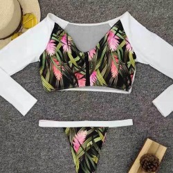 Sexy Round Collar Piece Long Sleeves Split Bikini Swimsuit