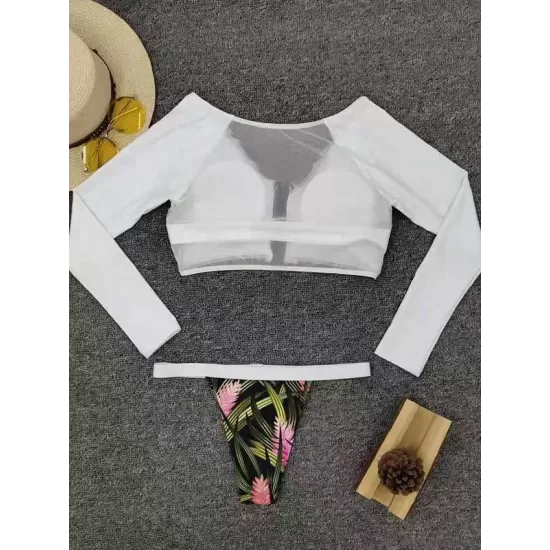 Sexy Round Collar Piece Long Sleeves Split Bikini Swimsuit Sexy Round Collar Piece Long Sleeves Split Bikini Swimsuit
