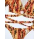 V-Neck Bandage Short Sleeves Printing Bikini Swimsuit V-Neck Bandage Short Sleeves Printing Bikini Swimsuit