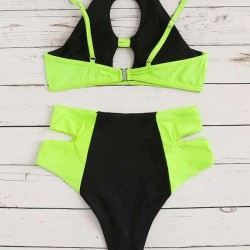 Patchwork Hollow Split Bikini Swimsuit