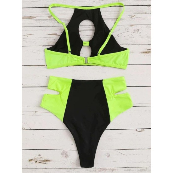 Patchwork Hollow Split Bikini Swimsuit Patchwork Hollow Split Bikini Swimsuit