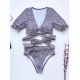 Floral-Print Short Sleeves Split Bikini Swimsuit Floral-Print Short Sleeves Split Bikini Swimsuit