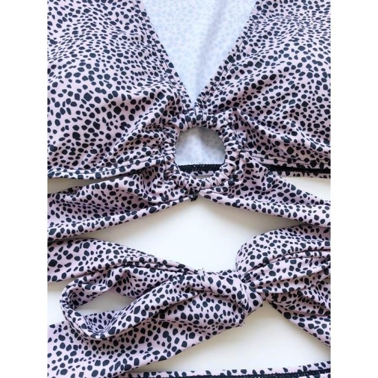 Floral-Print Short Sleeves Split Bikini Swimsuit Floral-Print Short Sleeves Split Bikini Swimsuit