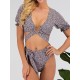 Floral-Print Short Sleeves Split Bikini Swimsuit Floral-Print Short Sleeves Split Bikini Swimsuit