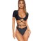Short Sleeves Bandage Split Bikini Swimsuit