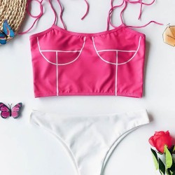 Abstract Printed Bandage Split Bikini Swimsuit