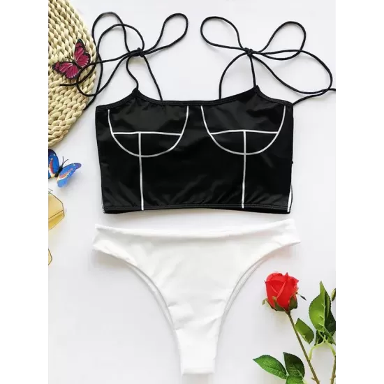 Abstract Printed Bandage Split Bikini Swimsuit Abstract Printed Bandage Split Bikini Swimsuit