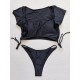 Solid Color Half Sleeve Bandage Split Bikini Swimsuit Solid Color Half Sleeve Bandage Split Bikini Swimsuit