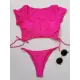 Solid Color Half Sleeve Bandage Split Bikini Swimsuit Solid Color Half Sleeve Bandage Split Bikini Swimsuit