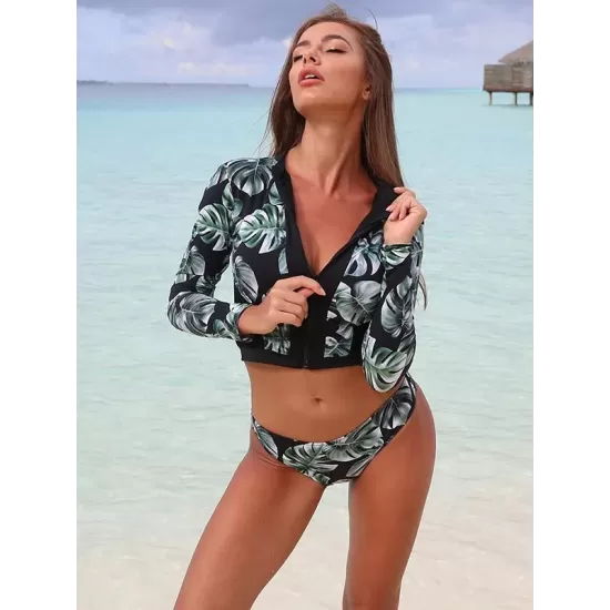 Floral-Print Split-Joint Split Wetsuit Floral-Print Split-Joint Split Wetsuit