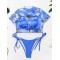 Printed Triangles+T-Shirt Three-Piece Set Tankini Swimsuit