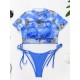 Printed Triangles+T-Shirt Three-Piece Set Tankini Swimsuit Printed Triangles+T-Shirt Three-Piece Set Tankini Swimsuit