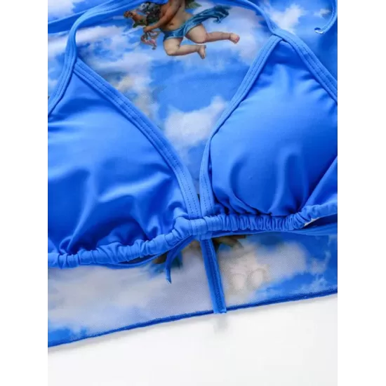 Printed Triangles+T-Shirt Three-Piece Set Tankini Swimsuit Printed Triangles+T-Shirt Three-Piece Set Tankini Swimsuit