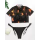 Printed Triangles+T-Shirt Three-Piece Set Tankini Swimsuit Printed Triangles+T-Shirt Three-Piece Set Tankini Swimsuit
