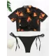 Printed Triangles+T-Shirt Three-Piece Set Tankini Swimsuit Printed Triangles+T-Shirt Three-Piece Set Tankini Swimsuit