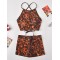 Leopard Print Bandage Backless Split Bikini Swimsuit