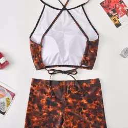 Leopard Print Bandage Backless Split Bikini Swimsuit