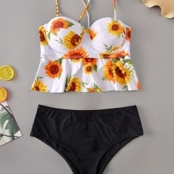Floral-Print Underwired Falbala Split Bikini Swimsuit