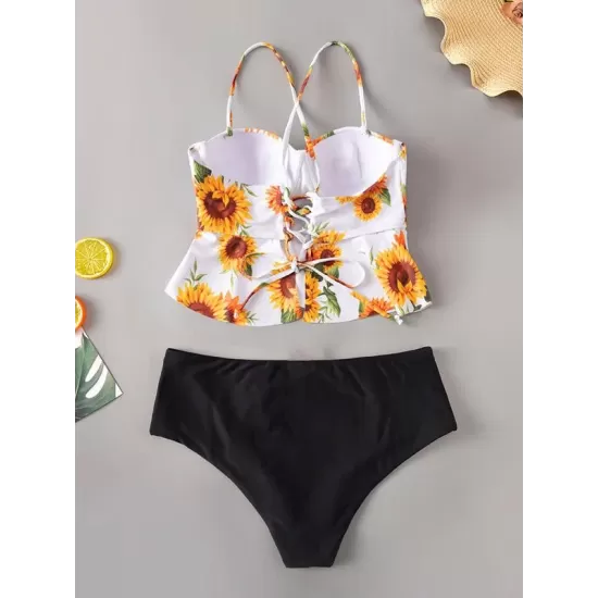 Floral-Print Underwired Falbala Split Bikini Swimsuit Floral-Print Underwired Falbala Split Bikini Swimsuit