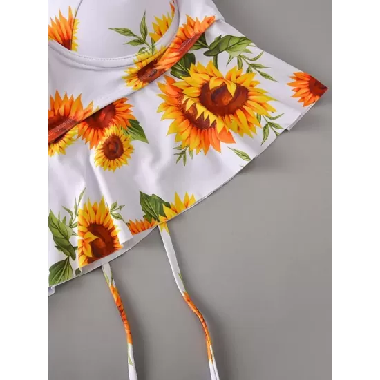 Floral-Print Underwired Falbala Split Bikini Swimsuit Floral-Print Underwired Falbala Split Bikini Swimsuit