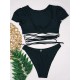 Bubble Sleeves Bandage Hollow Split Bikini Swimsuit Bubble Sleeves Bandage Hollow Split Bikini Swimsuit