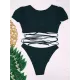 Bubble Sleeves Bandage Hollow Split Bikini Swimsuit Bubble Sleeves Bandage Hollow Split Bikini Swimsuit
