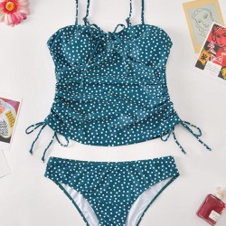 Polka-Dot Bandage Gathered Split Tankinis Swimsuit