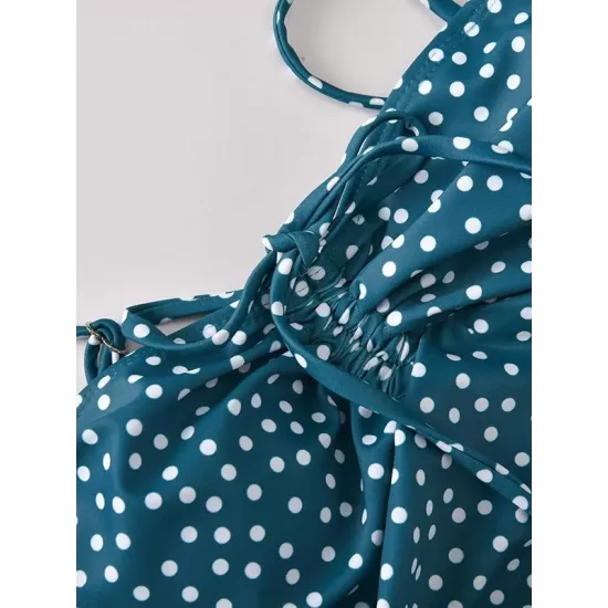 Polka-Dot Bandage Gathered Split Tankinis Swimsuit Polka-Dot Bandage Gathered Split Tankinis Swimsuit