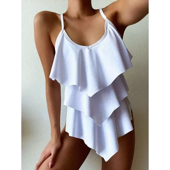 Tiered Falbala Long Section Split Bikini Swimsuit Tiered Falbala Long Section Split Bikini Swimsuit