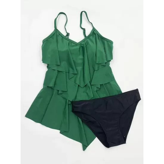 Tiered Falbala Long Section Split Bikini Swimsuit Tiered Falbala Long Section Split Bikini Swimsuit