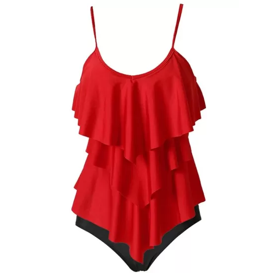 Tiered Falbala Long Section Split Bikini Swimsuit Tiered Falbala Long Section Split Bikini Swimsuit