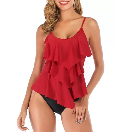 Tiered Falbala Long Section Split Bikini Swimsuit Tiered Falbala Long Section Split Bikini Swimsuit